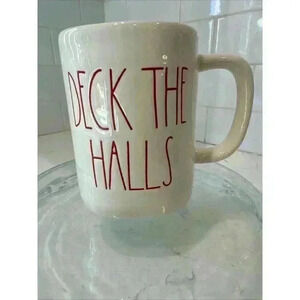 Rae Dunn “Deck the Halls" Christmas Ceramic Mug with Red Interior. Holds 16 oz